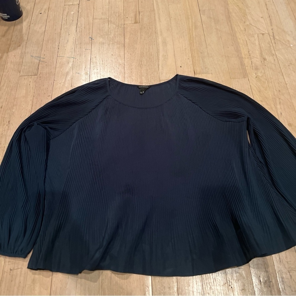 Club Monaco Shirt Women Large Green Long Sleeve Pleated Stretch Casual Ladies